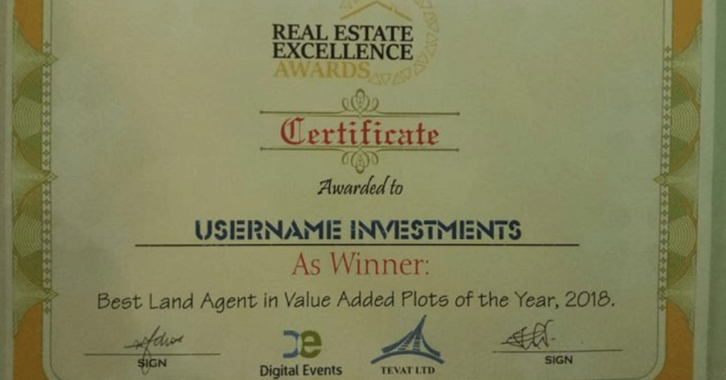 Username awarded The 2018 Best Land and Investment Company Username awarded The 2018 Best Land and Investment Company