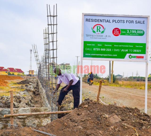 Ongoing Construction of Stone Wall Fence at Royale Court - Juja