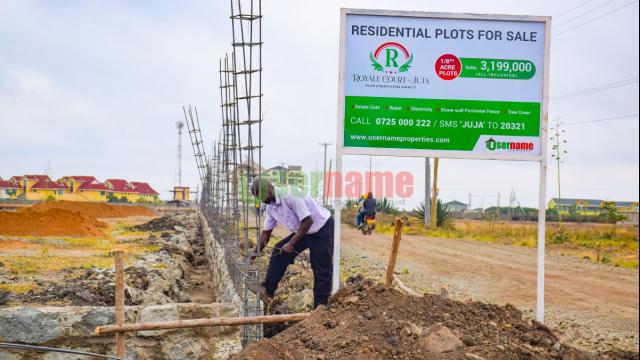 Ongoing Construction of Stone Wall Fence at Royale Court - Juja